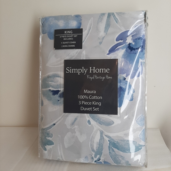 Royal Heritage Maura King Duvet cover set cotton 3 piece set blue floral
